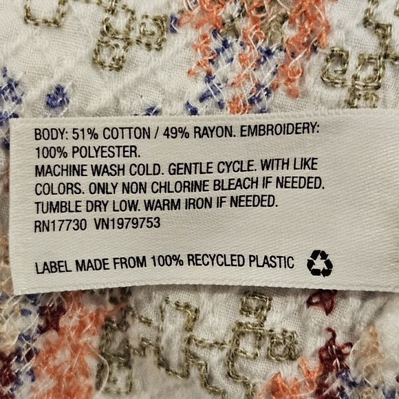 Knox Rose SZ L Hippie Boho Embroidered Short Sleeve White Dress W/Pockets - Picture 10 of 13